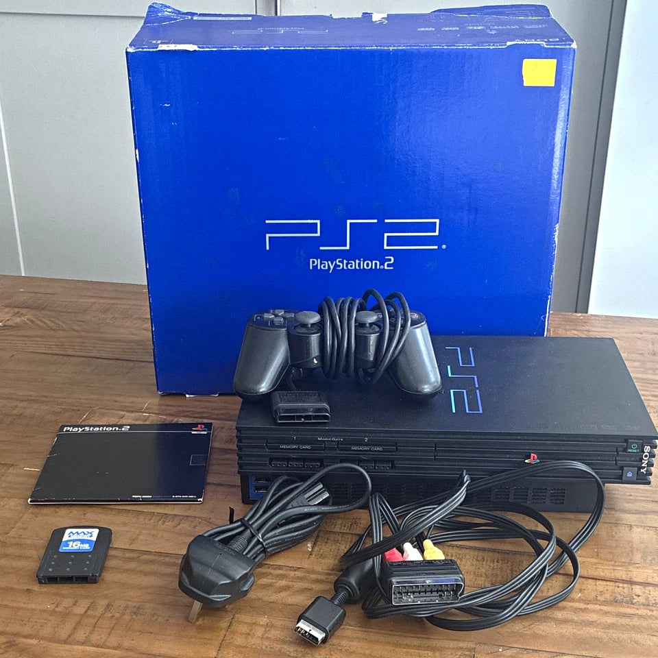 Sony PlayStation 2 Black Console Boxed Bundle PAL W/ Pad, Memory Card & Demo Disc