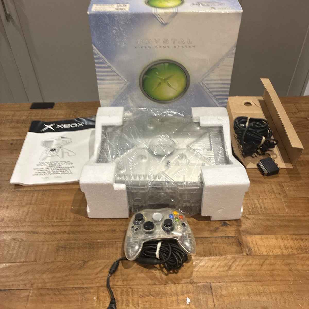 Microsoft Xbox Original Crystal Console Boxed With Inserts, Wires & Pad