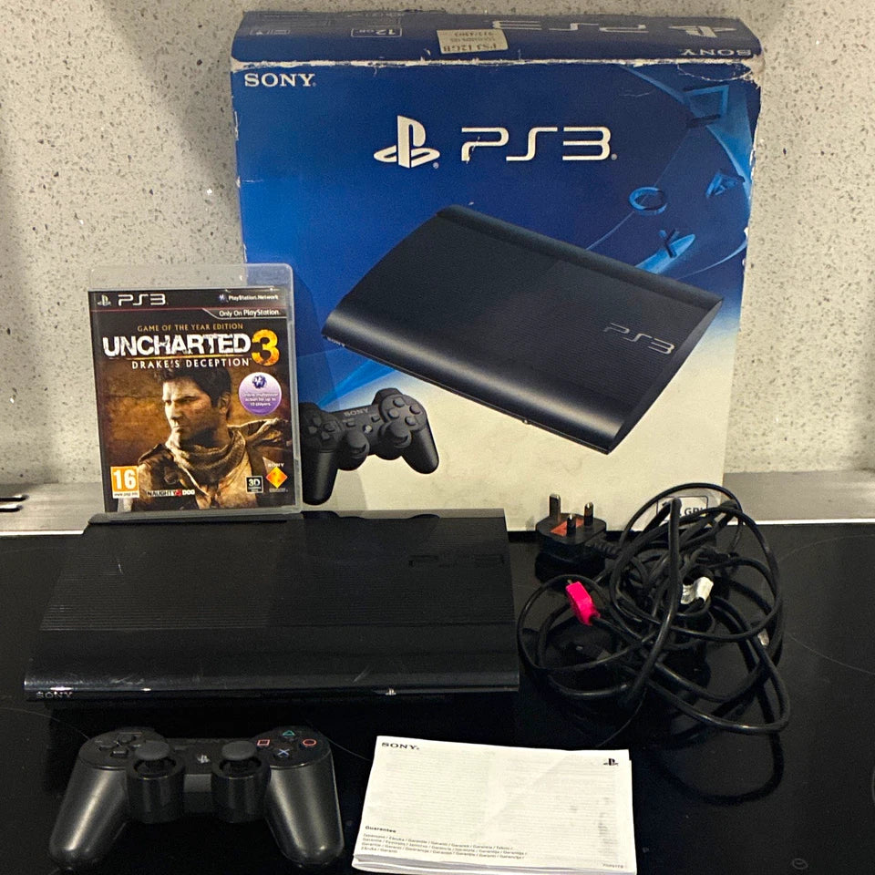 Sony PS3 Super Slim 12GB ConsoleBundle w/ Pad, Box & Uncharted 3 Game