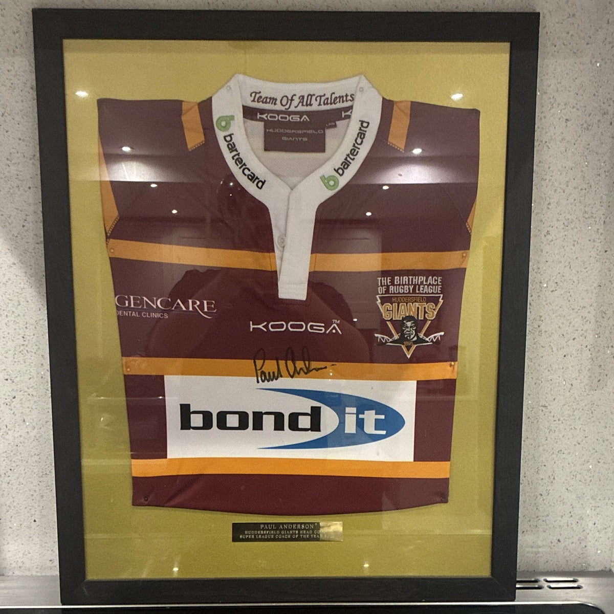 Framed & Signed Paul Anderson “Coach Of The Season 2013” Huddersfield Giants