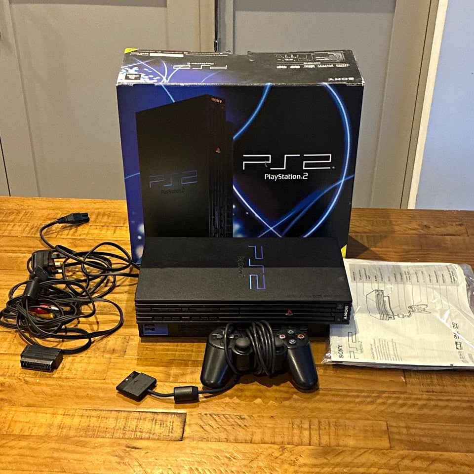 Sony PlayStation 2 PAL Black Console w/ Pad, Leads Box & Manual