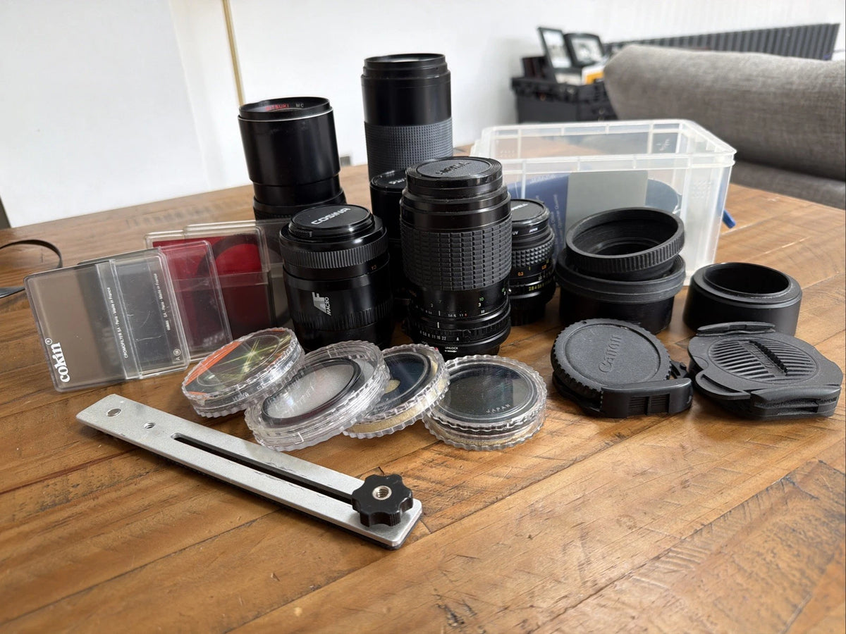 A Selection Of Camera Lens' & Accessories Bundle Untested & As Seen