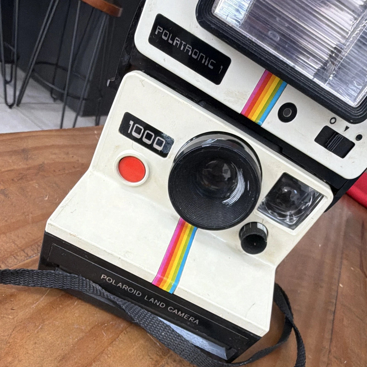 Polaroid Land Camera 1000 Instant Camera w/ Polatronic 1 Flash, Black UNTESTED