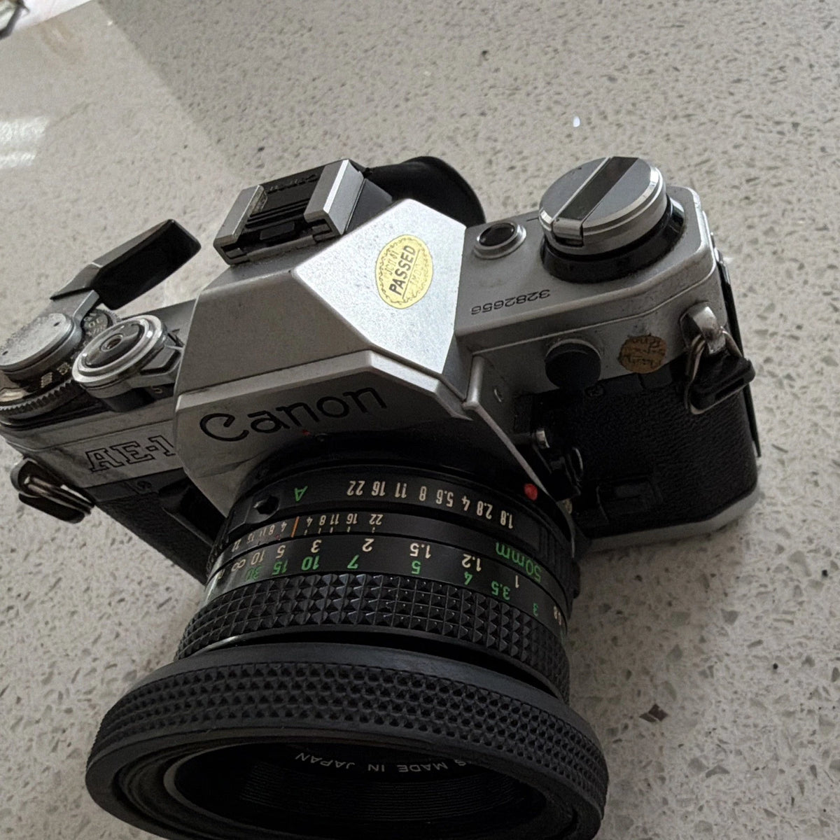 Canon AE-1 Silver 35mm SLR Film Camera with Canon FD 50mm f/1.8 Lens UNTESTED