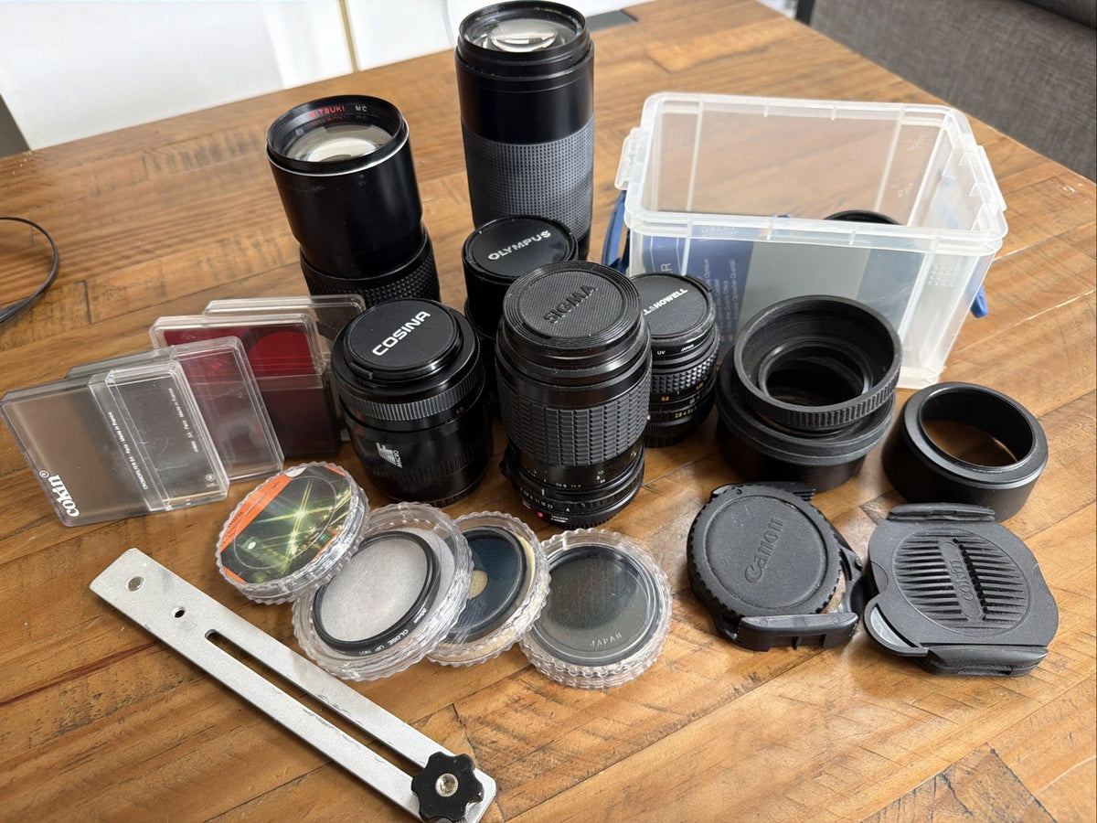 A Selection Of Camera Lens' & Accessories Bundle Untested & As Seen
