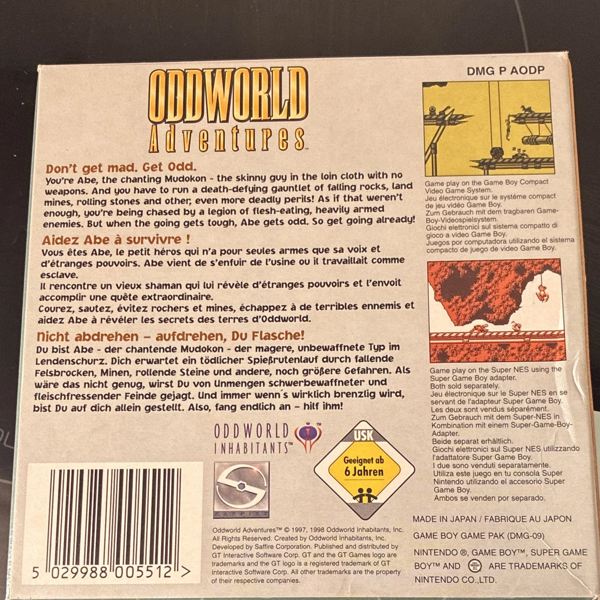 Oddworld Adventures for Nintendo Game Boy Game PAL 1997 Boxed No Manual