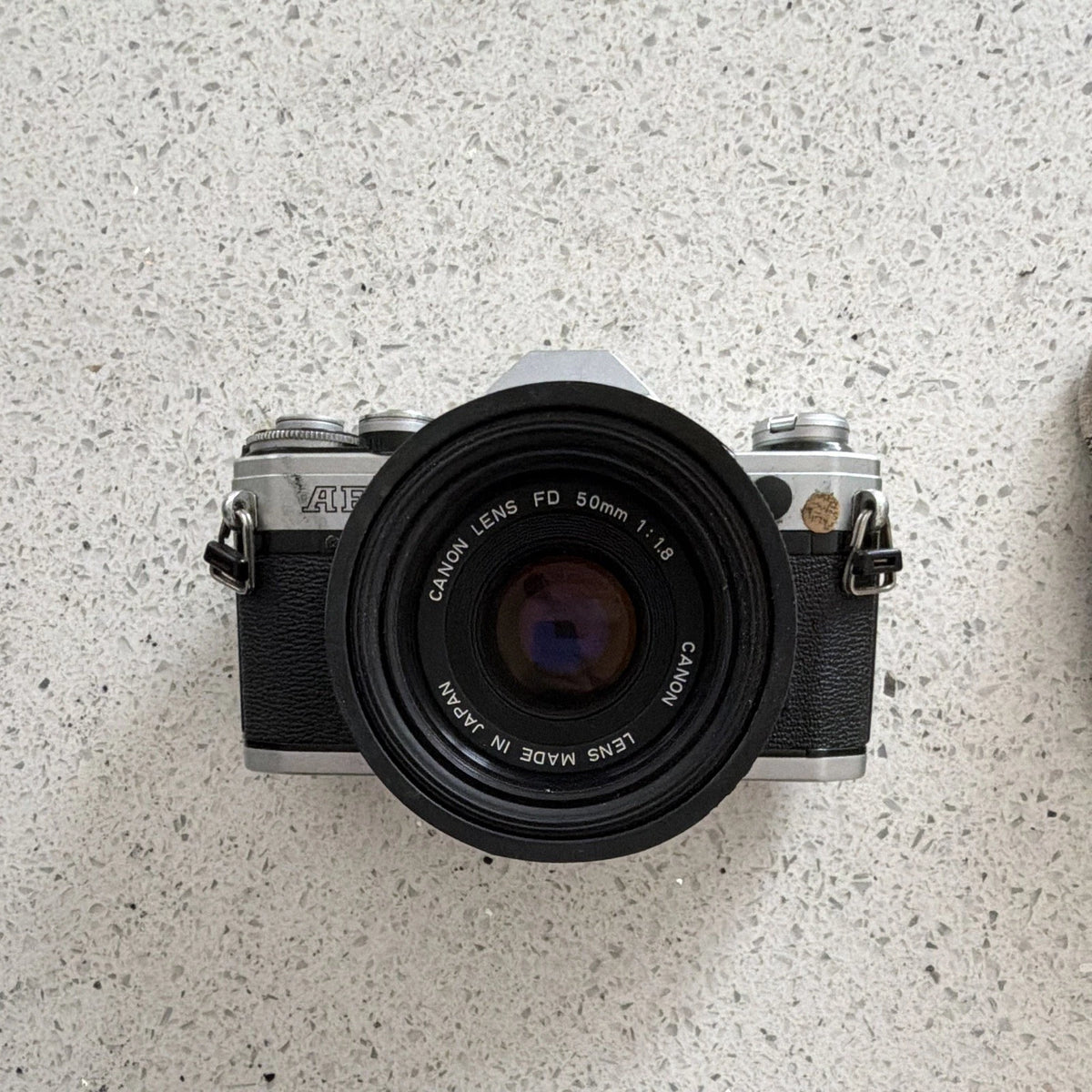 Canon AE-1 Silver 35mm SLR Film Camera with Canon FD 50mm f/1.8 Lens UNTESTED