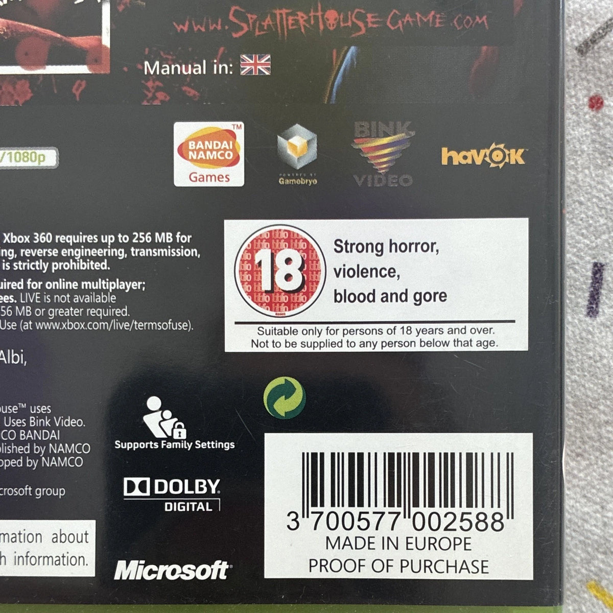 Splatterhouse Microsoft Xbox 360 Game PAL Complete with ManuaL